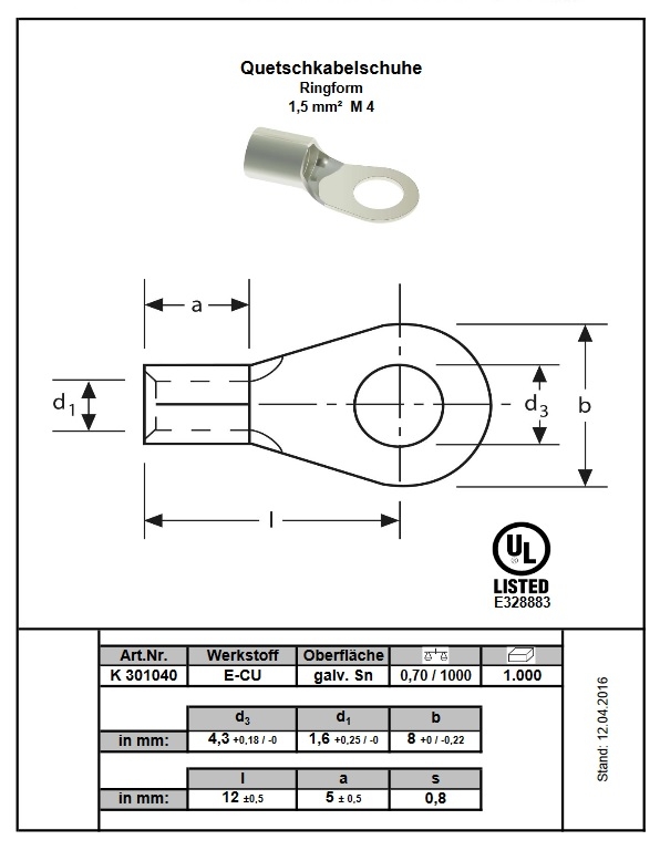 Kabeloog 0,5-1 mm2 M2 DIN 46234 () (Doosje 2000 stuks) - Kabelpro